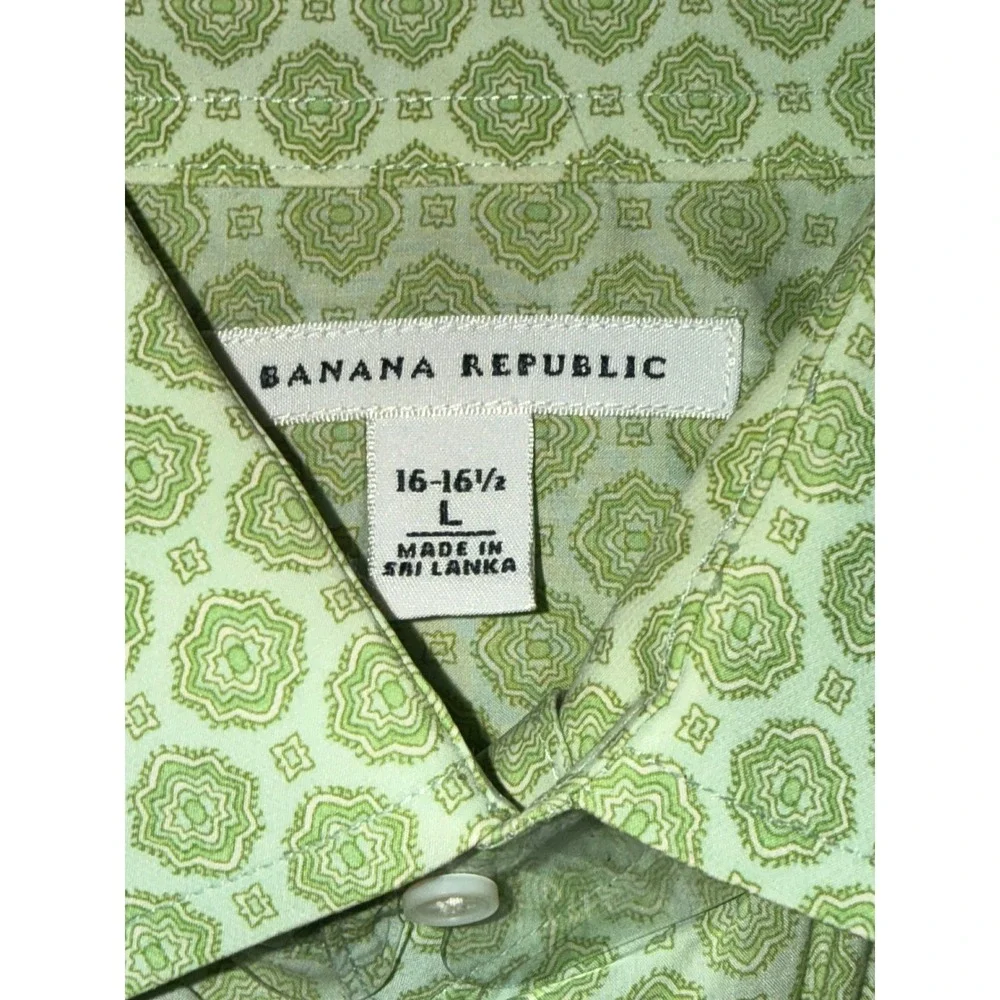 Banana Republic VTG  Mens Green Geometric Patterned Size L French Cuff Y2K Retro